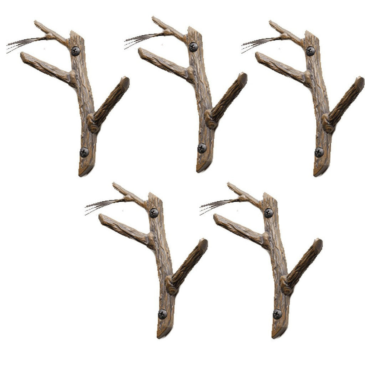 Stone County Ironworks Pine 6" 5-Piece Woodland Brown Iron Double Hook Set