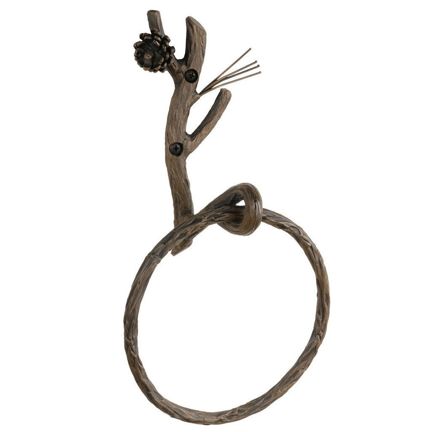 Stone County Ironworks Pine 7" Satin Black Iron Towel Ring With Copper Iron Accent