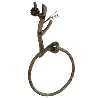 Stone County Ironworks Pine 7" Satin Black Iron Towel Ring With Copper Iron Accent