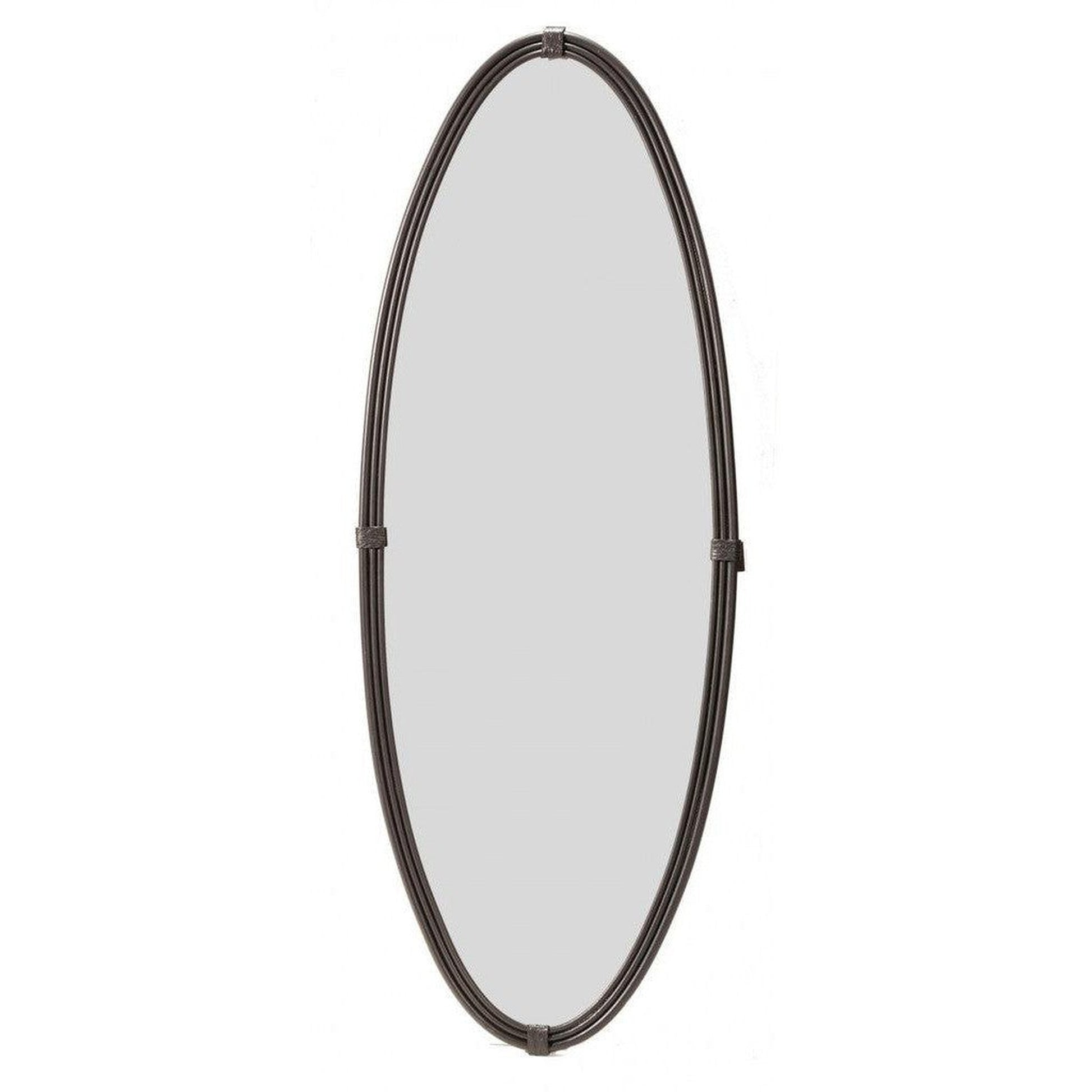 Stone County Ironworks Queensbury 19" Large Chalk White Oval Iron Wall Mirror With Copper Iron Accent
