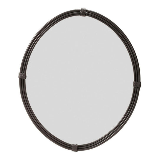 Stone County Ironworks Queensbury 19" Large Chalk White Oval Iron Wall Mirror With Copper Iron Accent