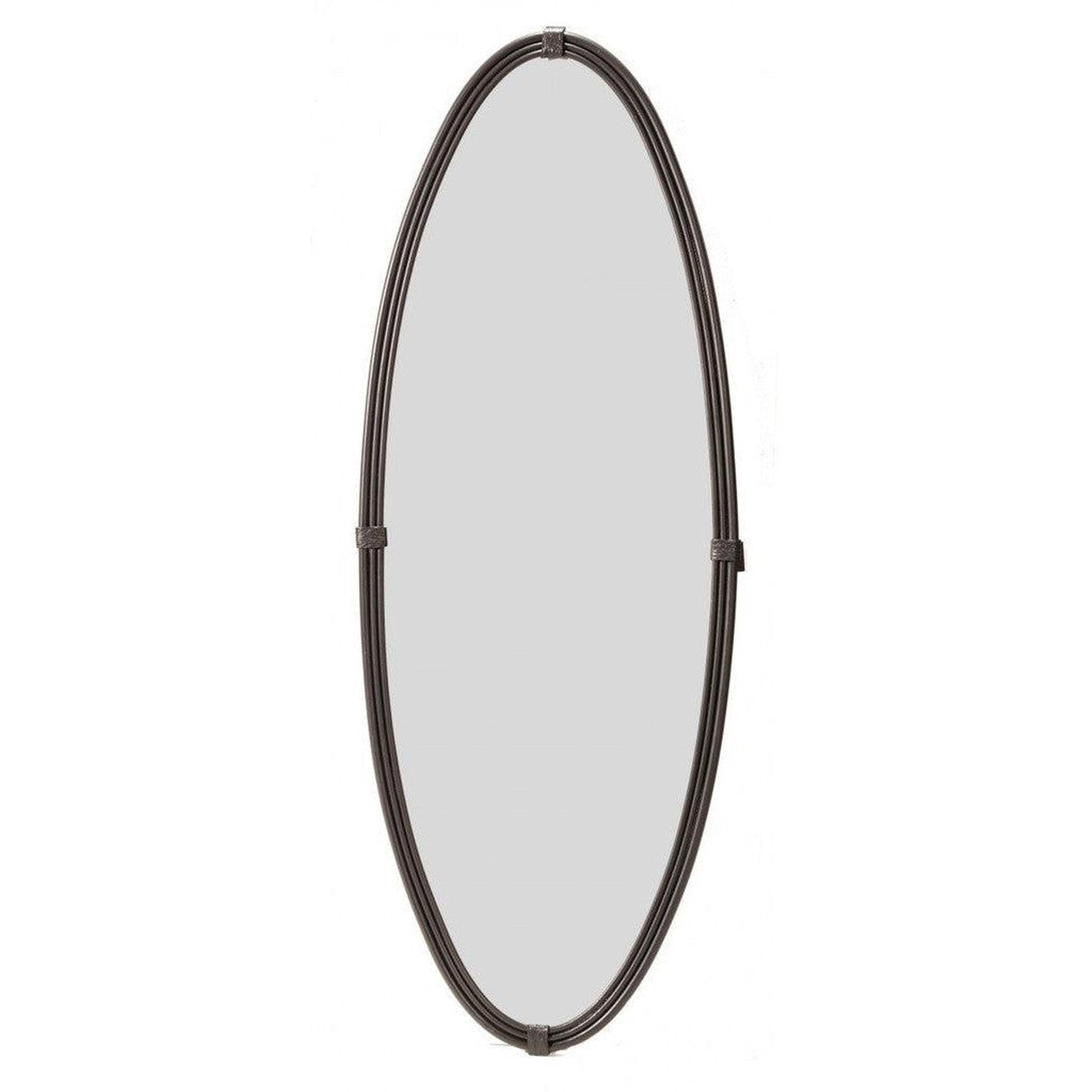 Stone County Ironworks Queensbury 19" Large Hand Rubbed Bronze Oval Iron Wall Mirror With Gold Iron Accent