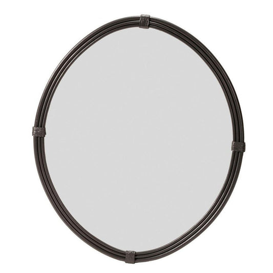 Stone County Ironworks Queensbury 19" Large Hand Rubbed Bronze Oval Iron Wall Mirror With Pewter Iron Accent
