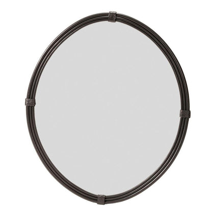 Stone County Ironworks Queensbury 25" Small Hand Rubbed Bronze Oval Iron Wall Mirror With Pewter Iron Accent