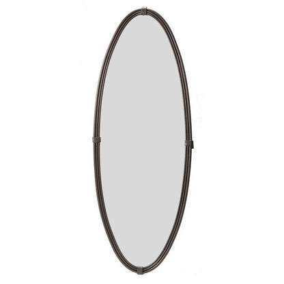 Stone County Ironworks Queensbury 25" Small Satin Black Oval Iron Wall Mirror With Copper Iron Accent