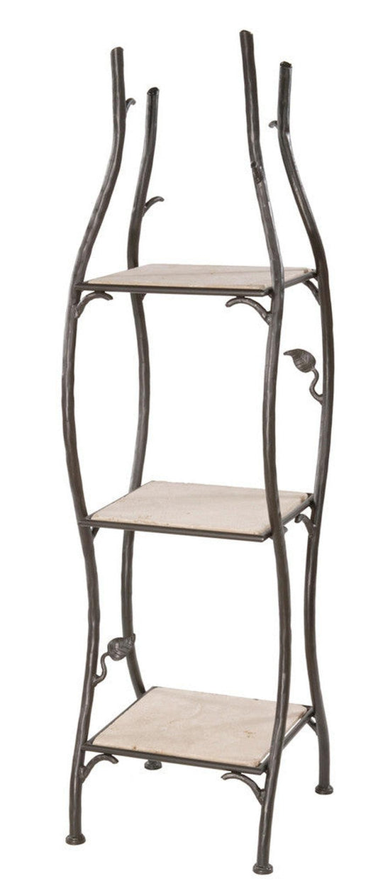 Stone County Ironworks Sassafras 15" 3-Tier Burnished Gold Iron Standing Shelf With Pewter Iron Accent and Cherry Wood Finish Top