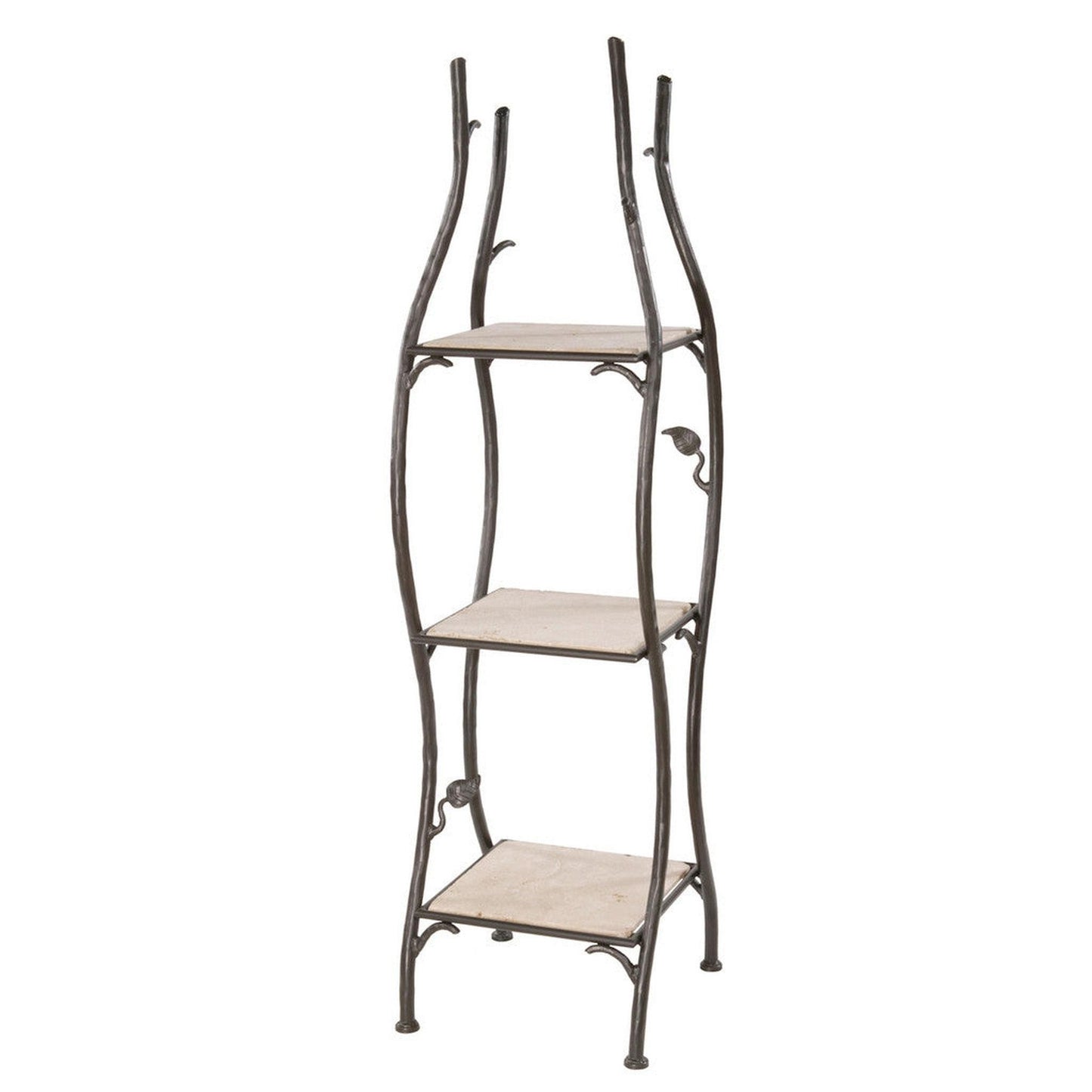 Stone County Ironworks Sassafras 15" 3-Tier Chalk White Iron Standing Shelf With Copper Iron Accent and Clear Oak Wood Finish Top