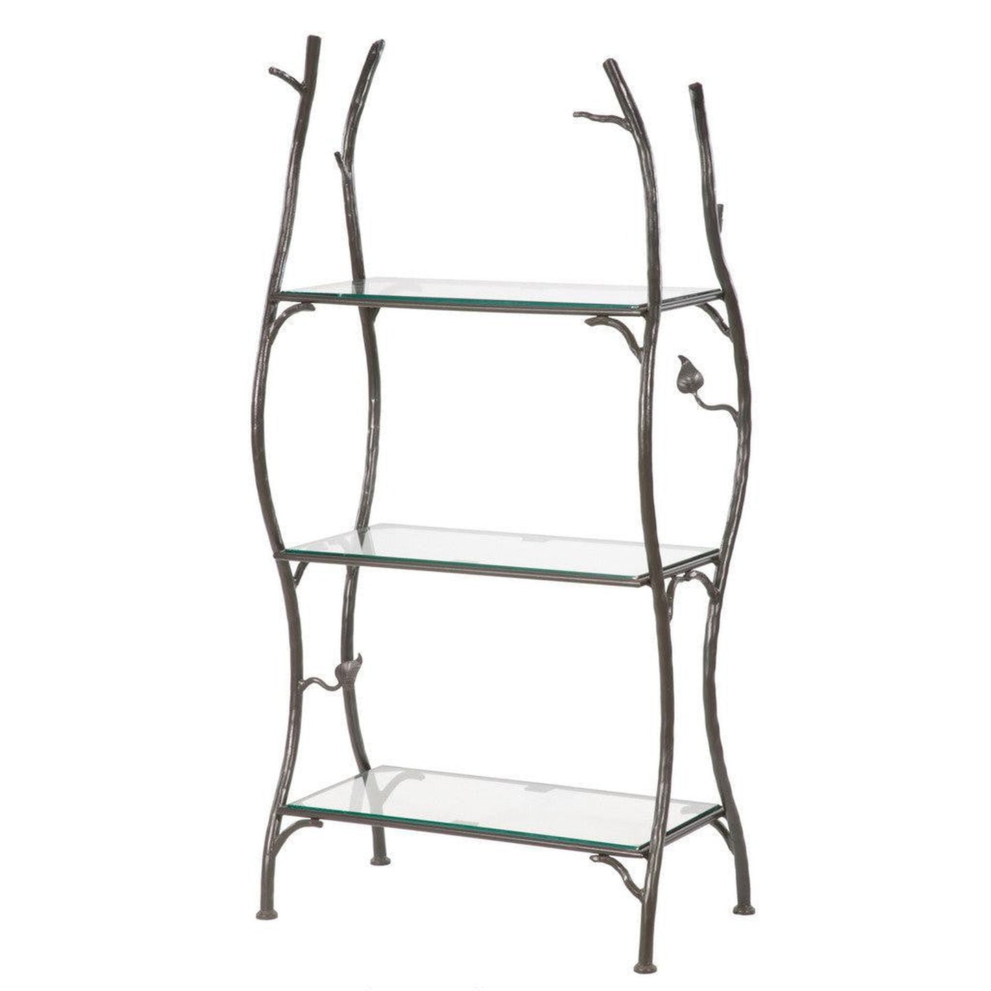 Stone County Ironworks Sassafras 28" 3-Tier Burnished Gold Iron Standing Shelf Base With Pewter Iron Accent