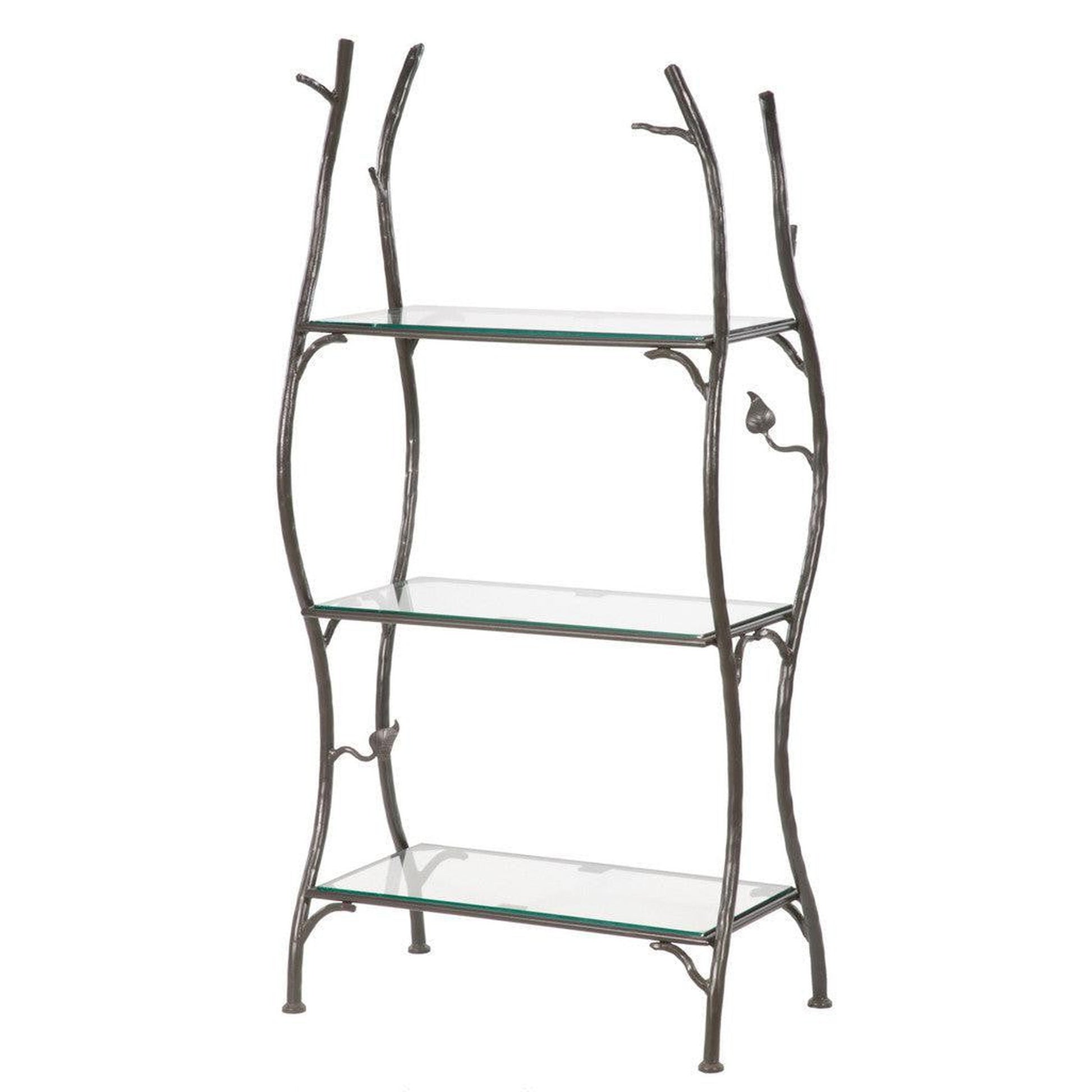 Stone County Ironworks Sassafras 28" 3-Tier Burnished Gold Iron Standing Shelf Base With Pewter Iron Accent