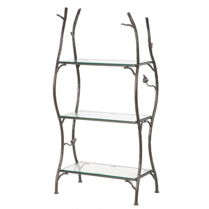 Stone County Ironworks Sassafras 28" 3-Tier Burnished Gold Iron Standing Shelf With Cherry Wood Finish Top