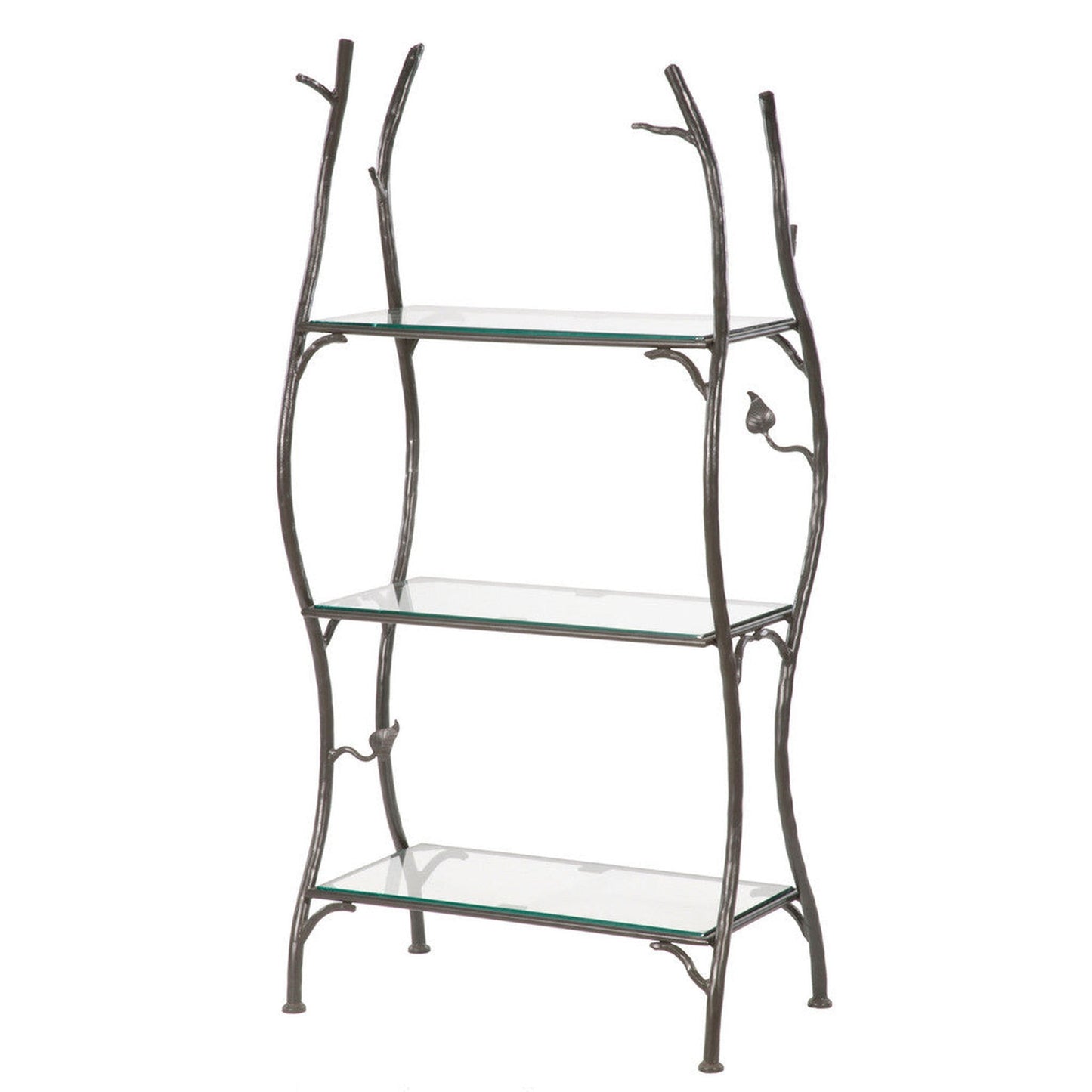 Stone County Ironworks Sassafras 28" 3-Tier Chalk White Iron Standing Shelf Base With Gold Iron Accent