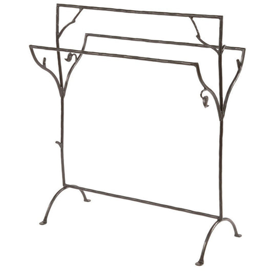 Stone County Ironworks Sassafras 30" Natural Black Iron Blanket or Towel Stand With Gold Iron Accent