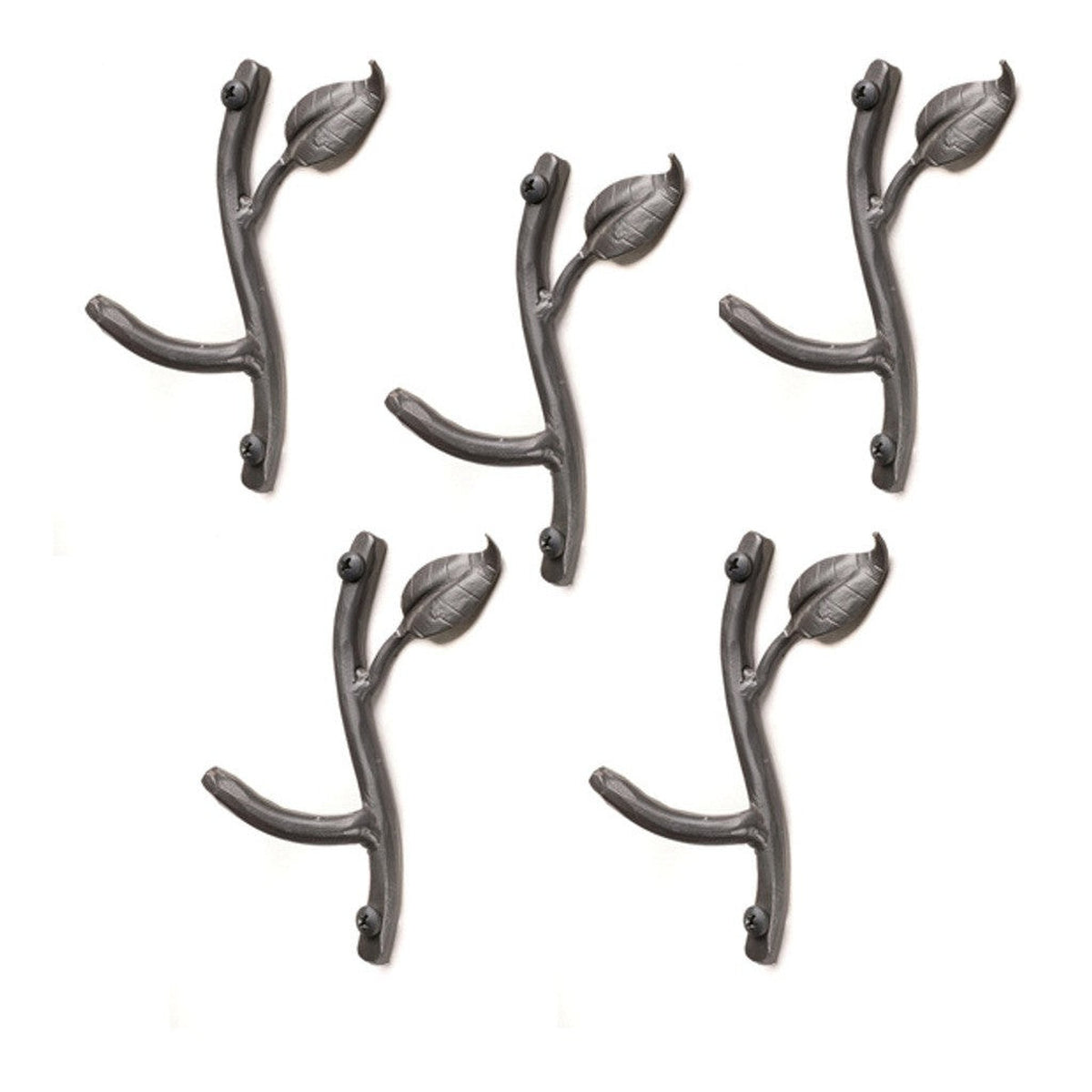 Stone County Ironworks Sassafras 5" 5-Piece Hand Rubbed Pewter Iron Single Hook Set With Pewter Iron Accent