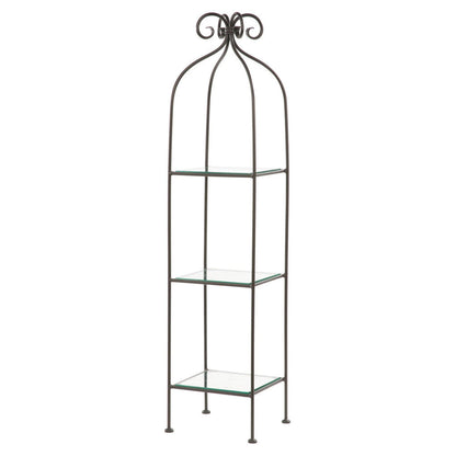 Stone County Ironworks Scroll 15" 3-Tier Chalk White Iron Standing Shelf Base With Copper Iron Accent