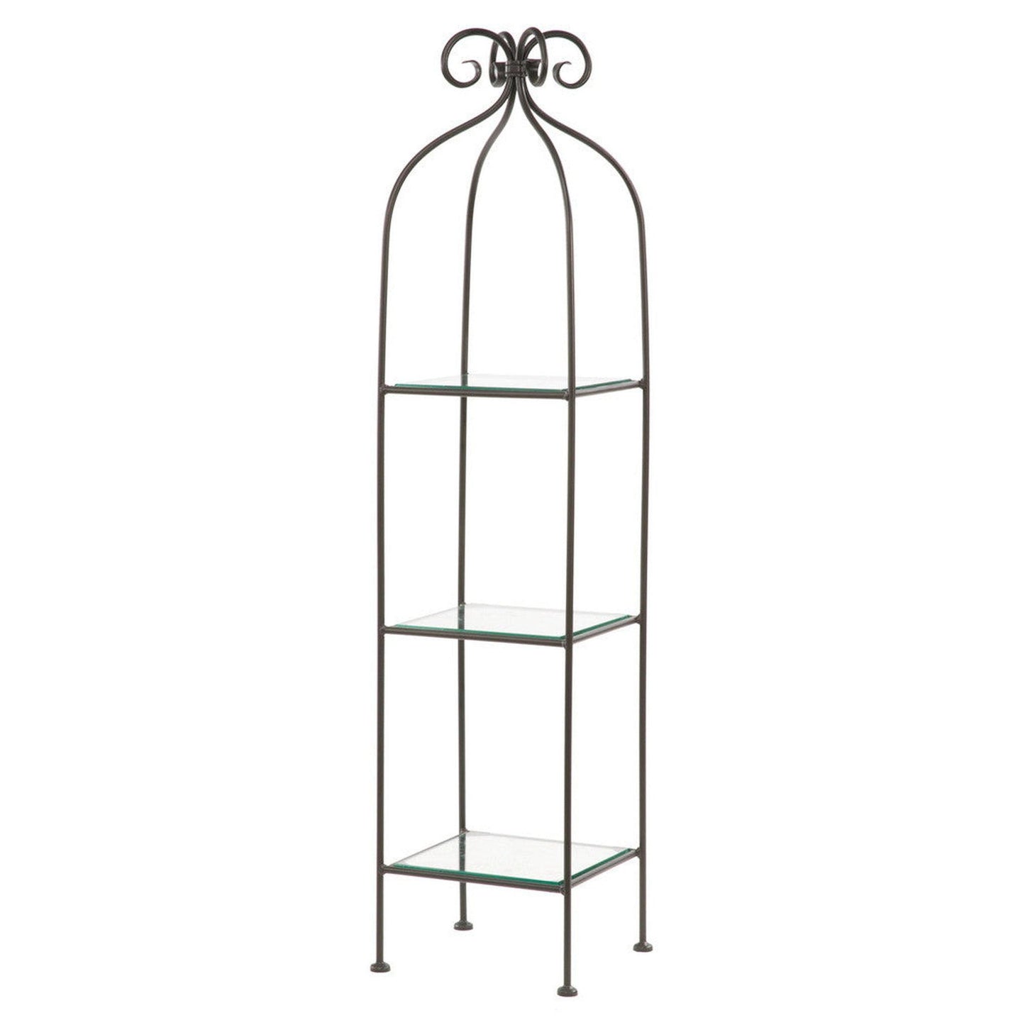 Stone County Ironworks Scroll 15" 3-Tier Chalk White Iron Standing Shelf Base With Pewter Iron Accent