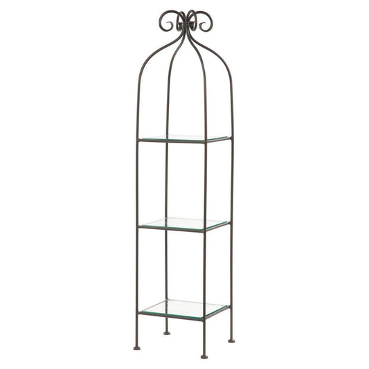 Stone County Ironworks Scroll 15" 3-Tier Chalk White Iron Standing Shelf Base With Pewter Iron Accent