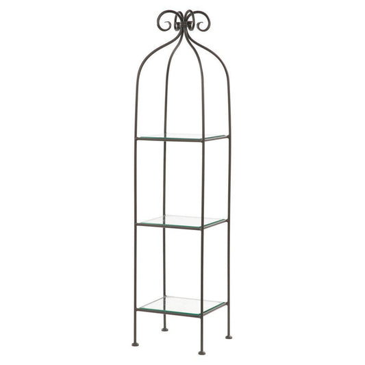 Stone County Ironworks Scroll 15" 3-Tier Natural Black Iron Standing Shelf Base With Copper Iron Accent