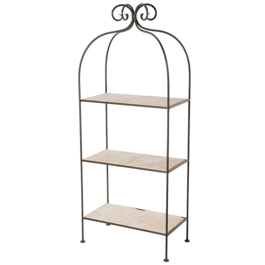 Stone County Ironworks Scroll 26" 3-Tier Satin Black Iron Standing Shelf Base With Pewter Iron Accent