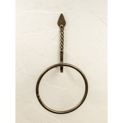 Stone County Ironworks Tulip Twist 7" Hand Rubbed Brass Iron Towel Ring
