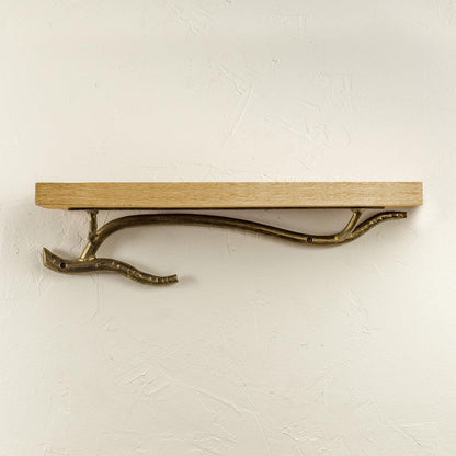 Stone County Ironworks Twig 25" Burnished Gold Iron Wall Shelf With Gold Iron Accent and Pearl Oak Wood Finish Top