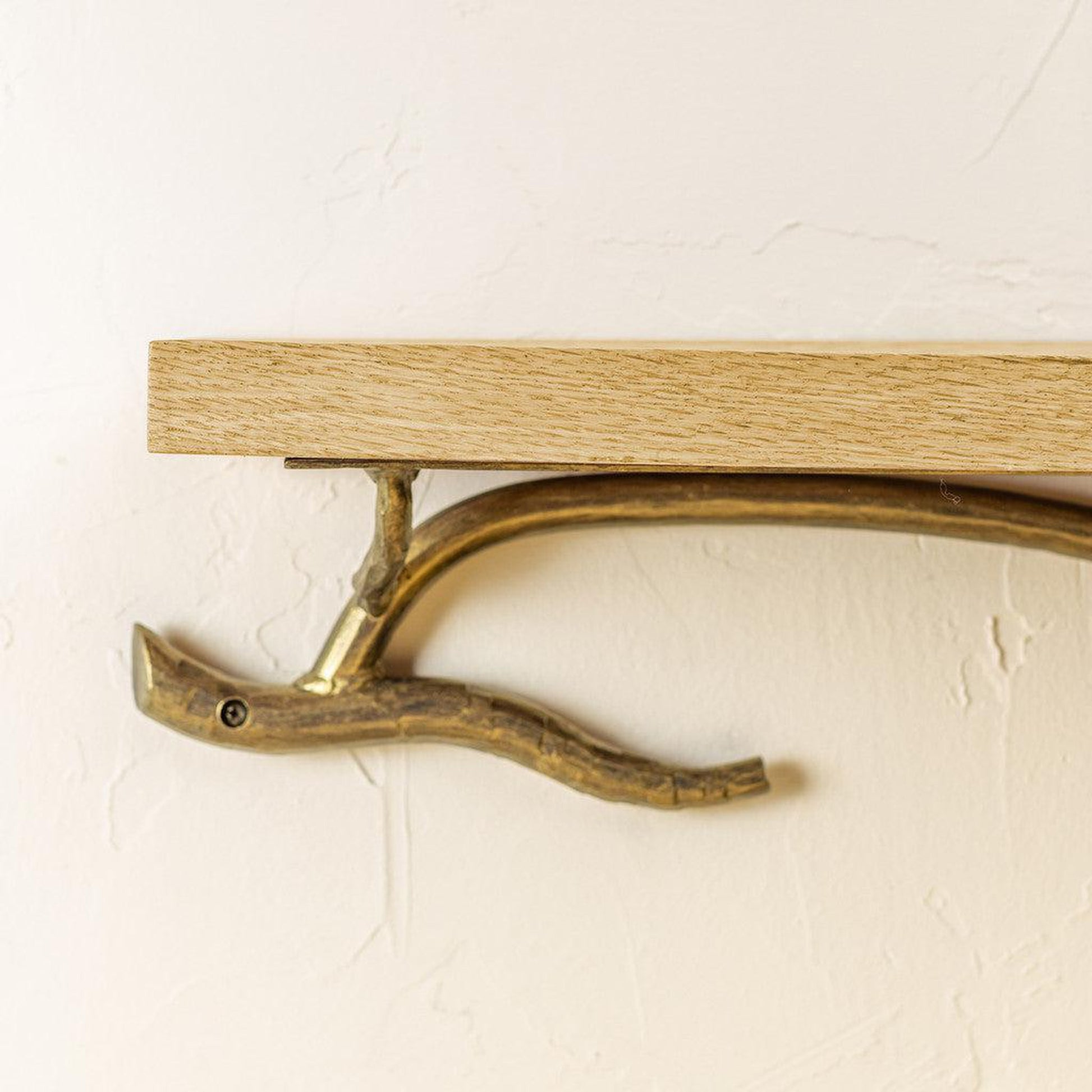 Stone County Ironworks Twig 25" Hand Rubbed Brass Iron Wall Shelf With Copper Iron Accent and Pearl Oak Wood Finish Top