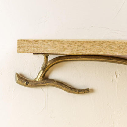 Stone County Ironworks Twig 25" Hand Rubbed Ivory Iron Wall Shelf With Gold Iron Accent and Pearl Oak Wood Finish Top