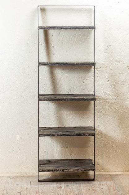 Stone County Ironworks Urban Forge 24" Burnished Gold Iron Ladder Wall Shelf With Gold Iron Accent and Oil Stained Oak Wood Finish