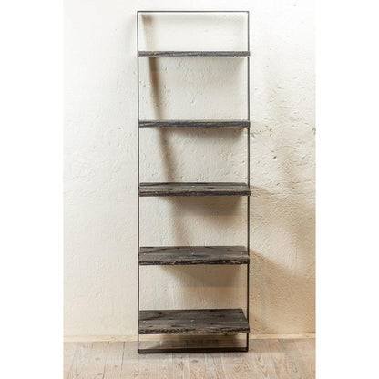 Stone County Ironworks Urban Forge 24" Burnished Gold Iron Ladder Wall Shelf With Natural Oak Wood Finish Top