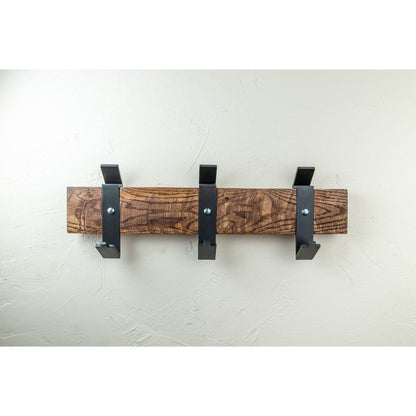 Stone County Ironworks Urban Forge 24" Hand Rubbed Ivory Iron Wall Rack With Pewter Iron Accent and Oil Stained Oak Wood Finish