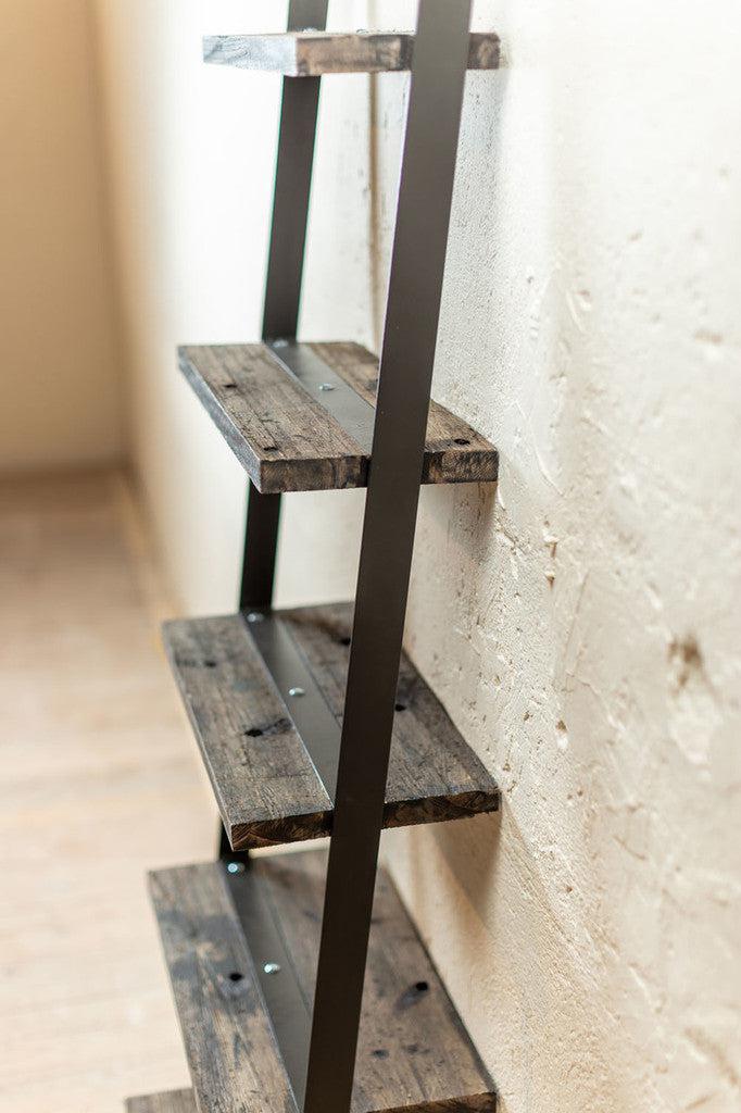 Stone County Ironworks Urban Forge 24" Natural Black Iron Ladder Wall Shelf With Gold Iron Accent and English Oak Wood Finish Top