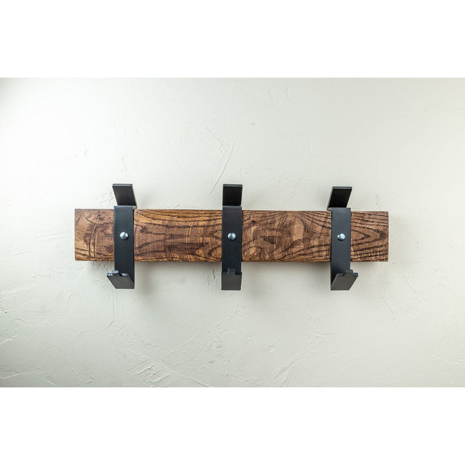 Stone County Ironworks Urban Forge 24" Woodland Brown Iron Wall Rack Oil Stained Oak Wood Finish