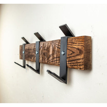 Stone County Ironworks Urban Forge 24" Woodland Brown Iron Wall Rack Oil Stained Oak Wood Finish