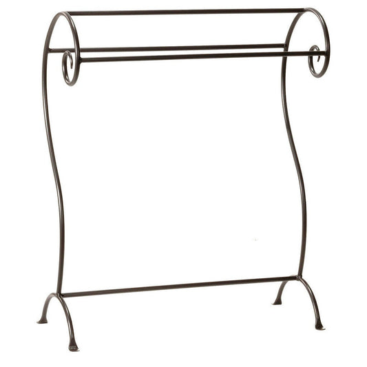 Stone County Ironworks Waterbury 30" Large Woodland Brown Iron Blanket or Towel Stand With Pewter Iron Accent