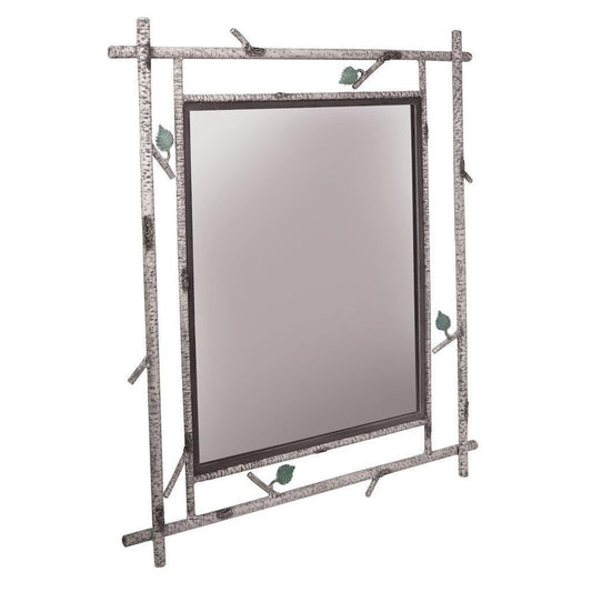 Stone County Ironworks Whisper Creek 30" x 34" Small Hand Rubbed Brass Iron Wall Mirror With Pewter Iron Accent