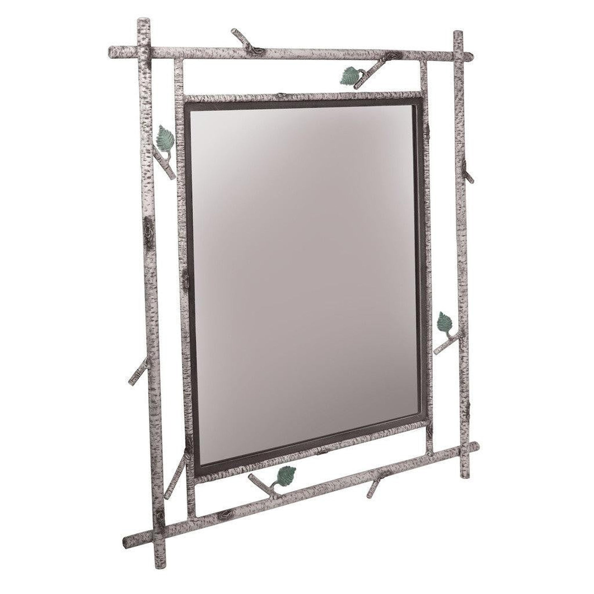 Stone County Ironworks Whisper Creek 30" x 34" Small Hand Rubbed Ivory Iron Wall Mirror With Gold Iron Accent