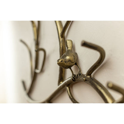 Stone County Ironworks Woodland 29" Hand Rubbed Ivory Iron Wall Rack With Gold Iron Accent and Bird Design