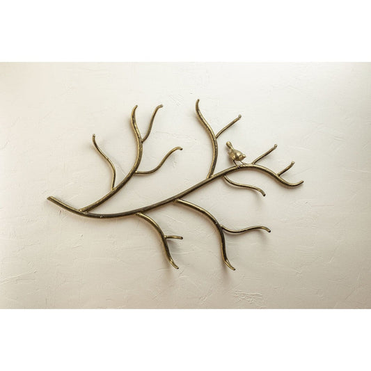 Stone County Ironworks Woodland 29" Hand Rubbed Ivory Iron Wall Rack With Gold Iron Accent and Bird Design