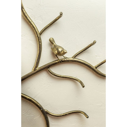 Stone County Ironworks Woodland 29" Natural Bark Iron Wall Rack With Gold Iron Accent and Bird Design