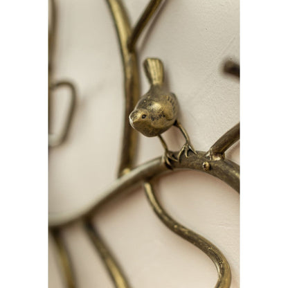 Stone County Ironworks Woodland 29" Natural Bark Iron Wall Rack With Gold Iron Accent and Bird Design