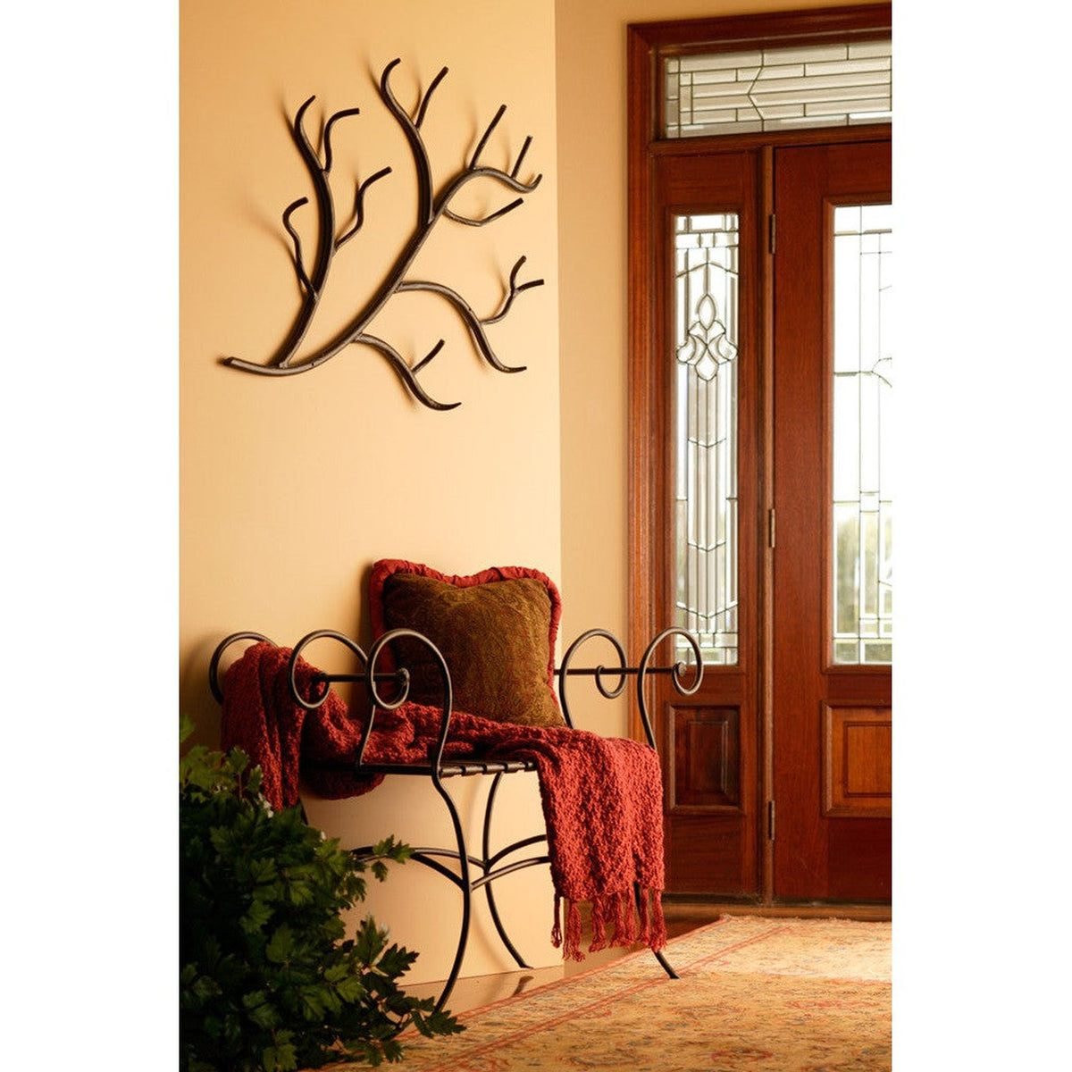Stone County Ironworks Woodland 29" Woodland Brown Iron Wall Rack With Gold Iron Accent