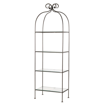 Stone County Ironworks Wrapped Scroll 26" 4-Tier Chalk White Iron Standing Shelf With Copper Iron Accent and Cherry Wood Finish Top