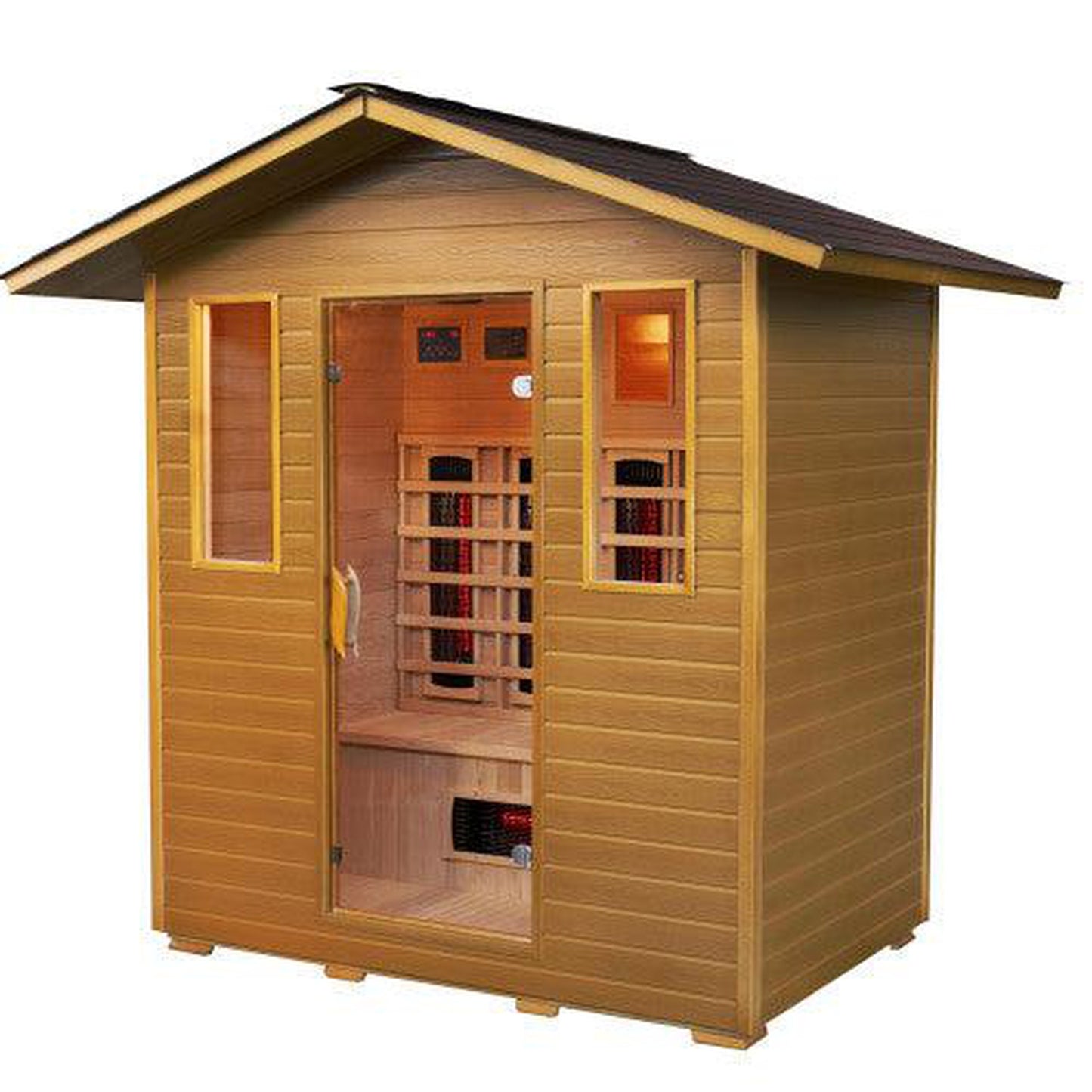SunRay Cayenne 4-Person Outdoor Infrared Sauna In Hemlock Wood With Ceramic Heaters