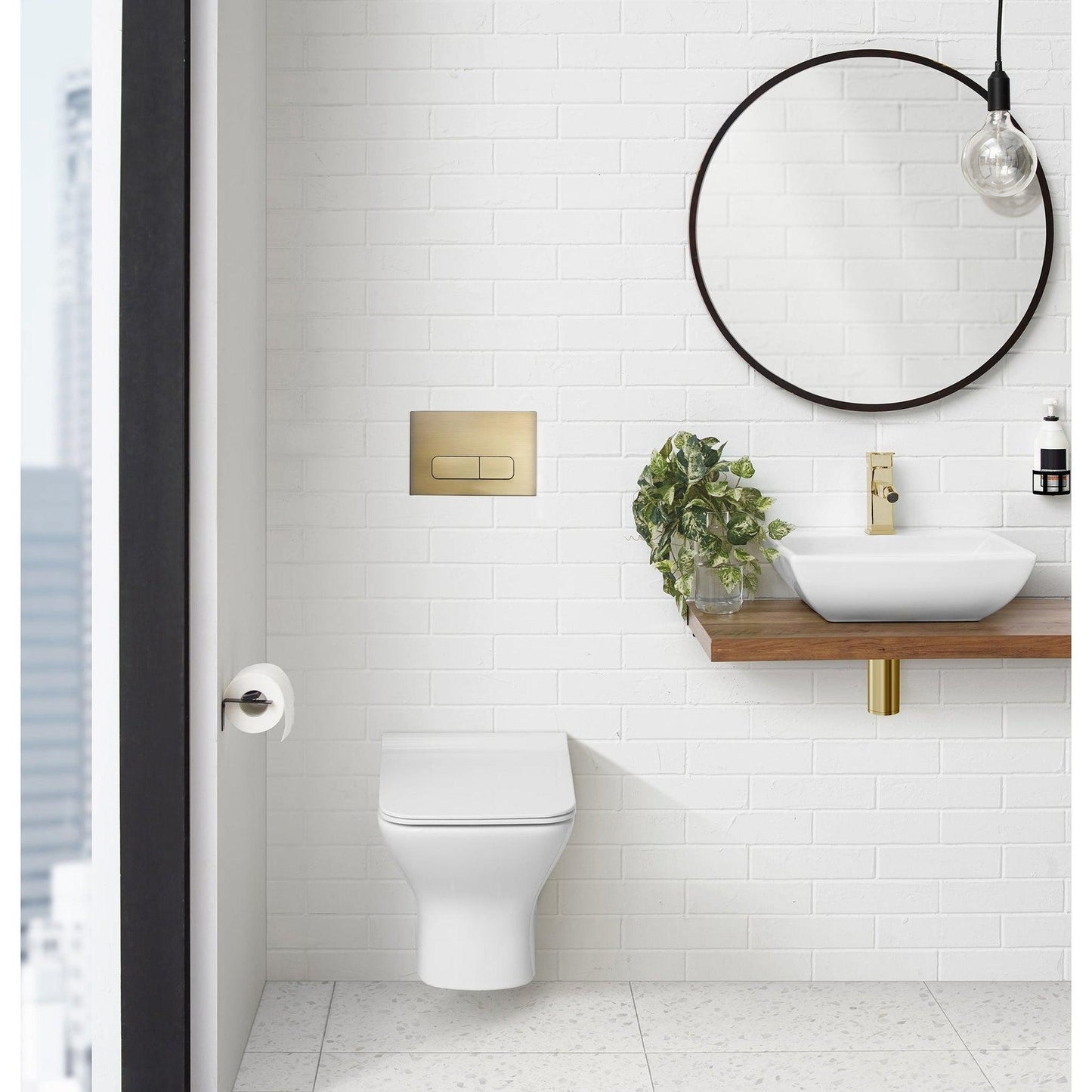 Swiss Madison 10" Brushed Brass Wall-Mounted Actuator Flush Push Button Plate With Dual Flush System and Rectangle Buttons