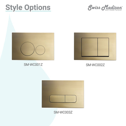Swiss Madison 10" Brushed Brass Wall-Mounted Actuator Flush Push Button Plate With Dual Flush System and Square Buttons
