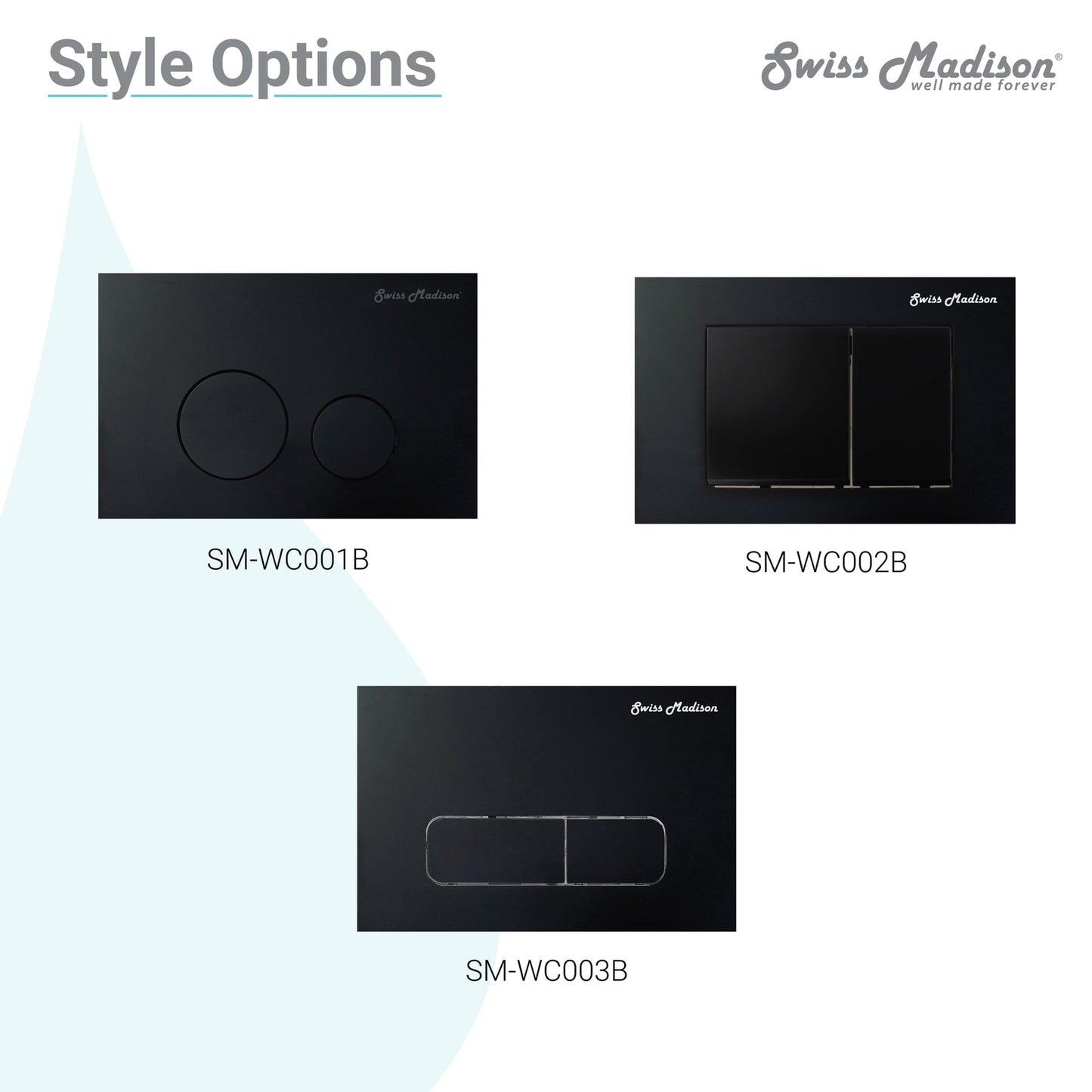 Swiss Madison 10" Matte Black Wall-Mounted Actuator Flush Push Button Plate With Dual Flush System and Rectangle Buttons