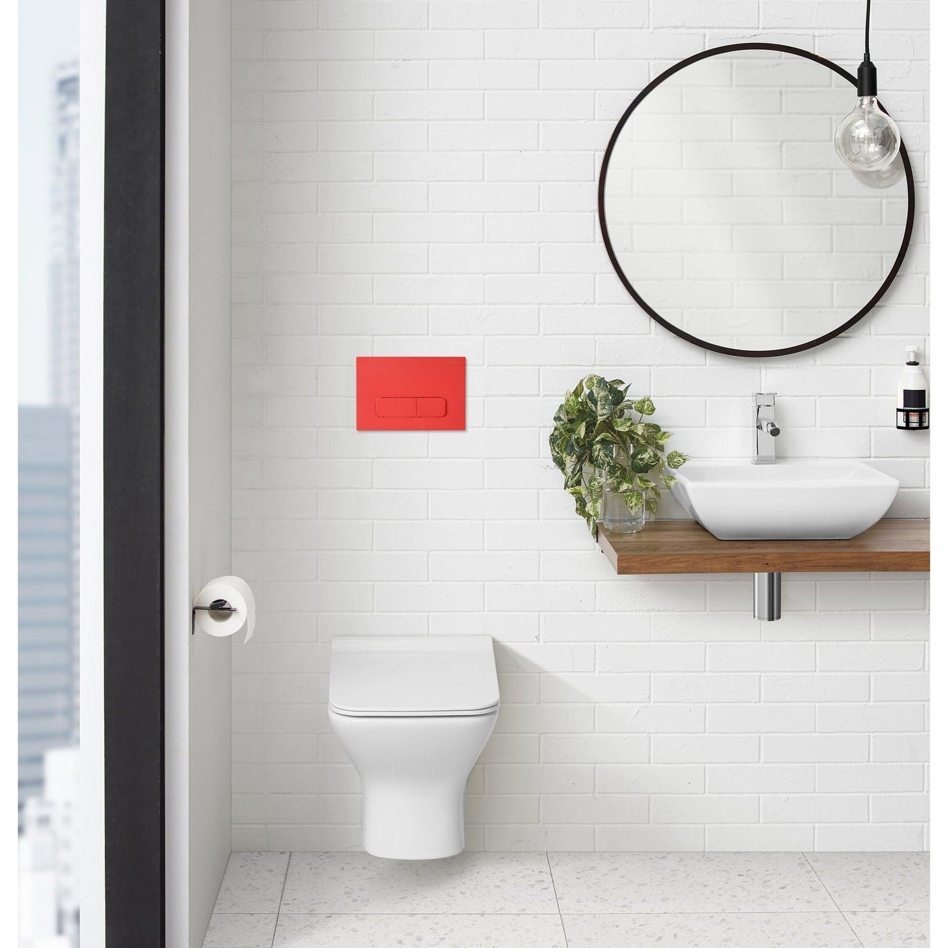 Swiss Madison 10" Matte Red Wall-Mounted Actuator Flush Push Button Plate With Dual Flush System and Rectangle Buttons