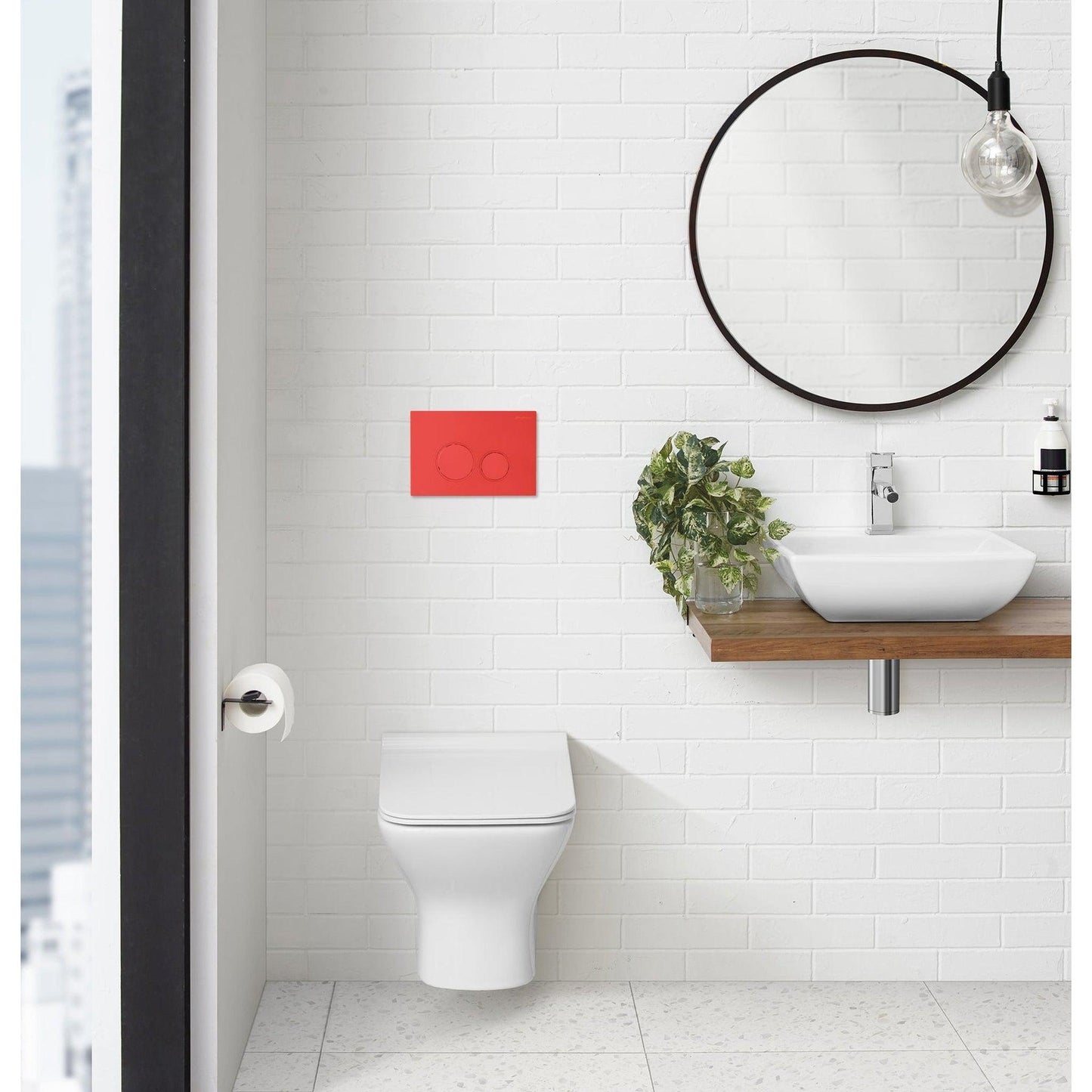 Swiss Madison 10" Matte Red Wall-Mounted Actuator Flush Push Button Plate With Dual Flush System and Round Buttons