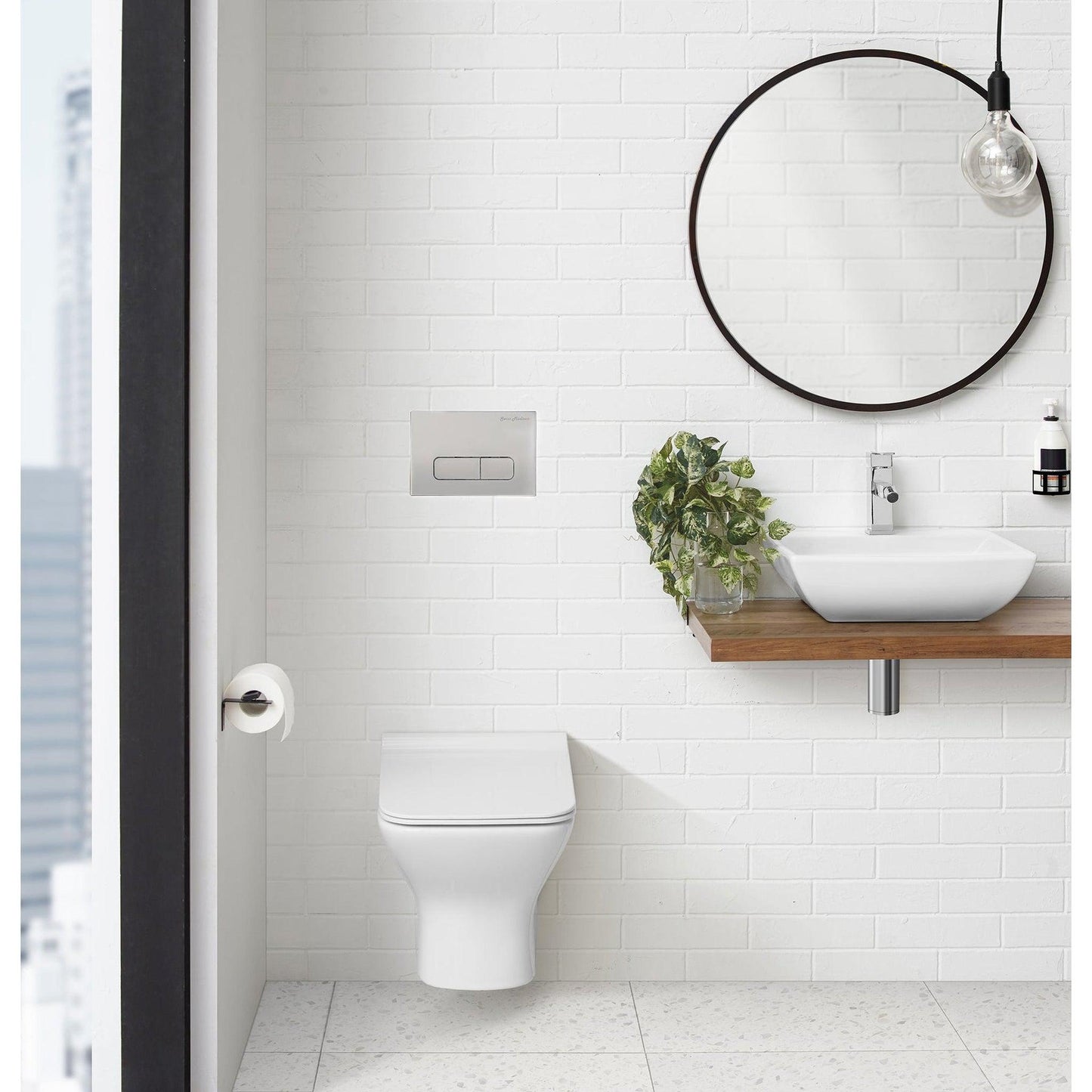 Swiss Madison 10" Matte Satin Gray Wall-Mounted Actuator Flush Push Button Plate With Dual Flush System and Rectangle Buttons