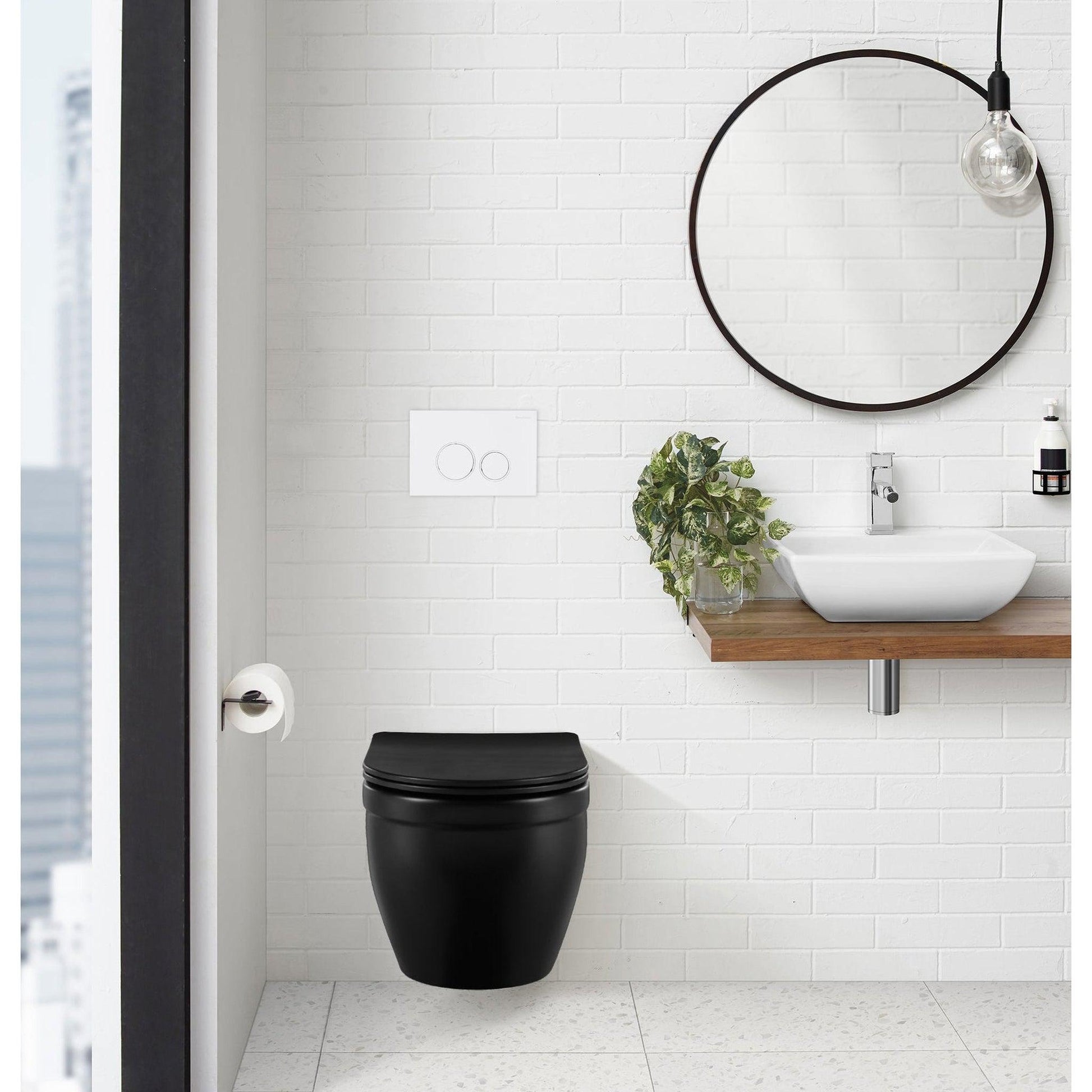 Swiss Madison 10" Matte White Wall-Mounted Actuator Flush Push Button Plate With Dual Flush System and Round Buttons