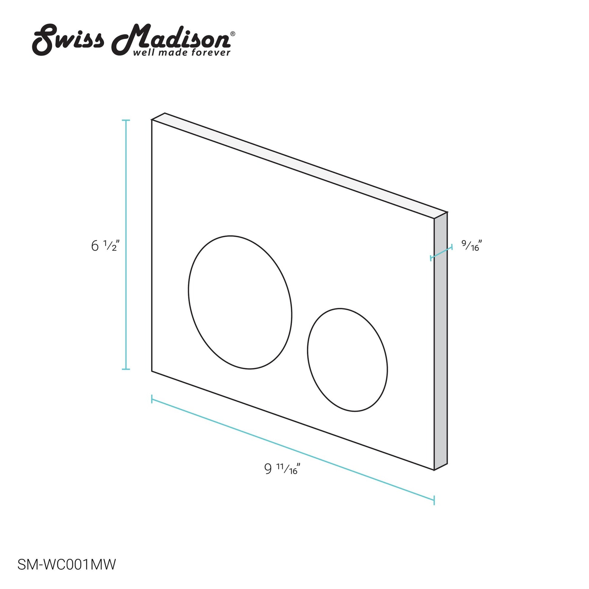 Swiss Madison 10" Matte White Wall-Mounted Actuator Flush Push Button Plate With Dual Flush System and Round Buttons
